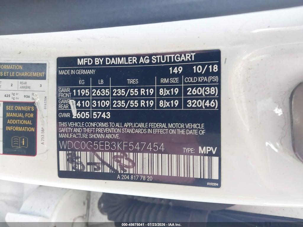 WDC0G5EB3KF547454 2019 MERCEDES-BENZ GLC 350E photo no. 9