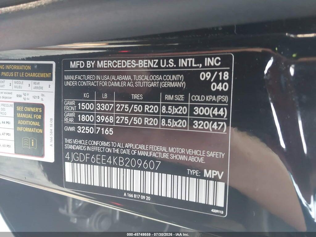 4JGDF6EE4KB209607 2019 MERCEDES-BENZ GLS 450 photo no. 9