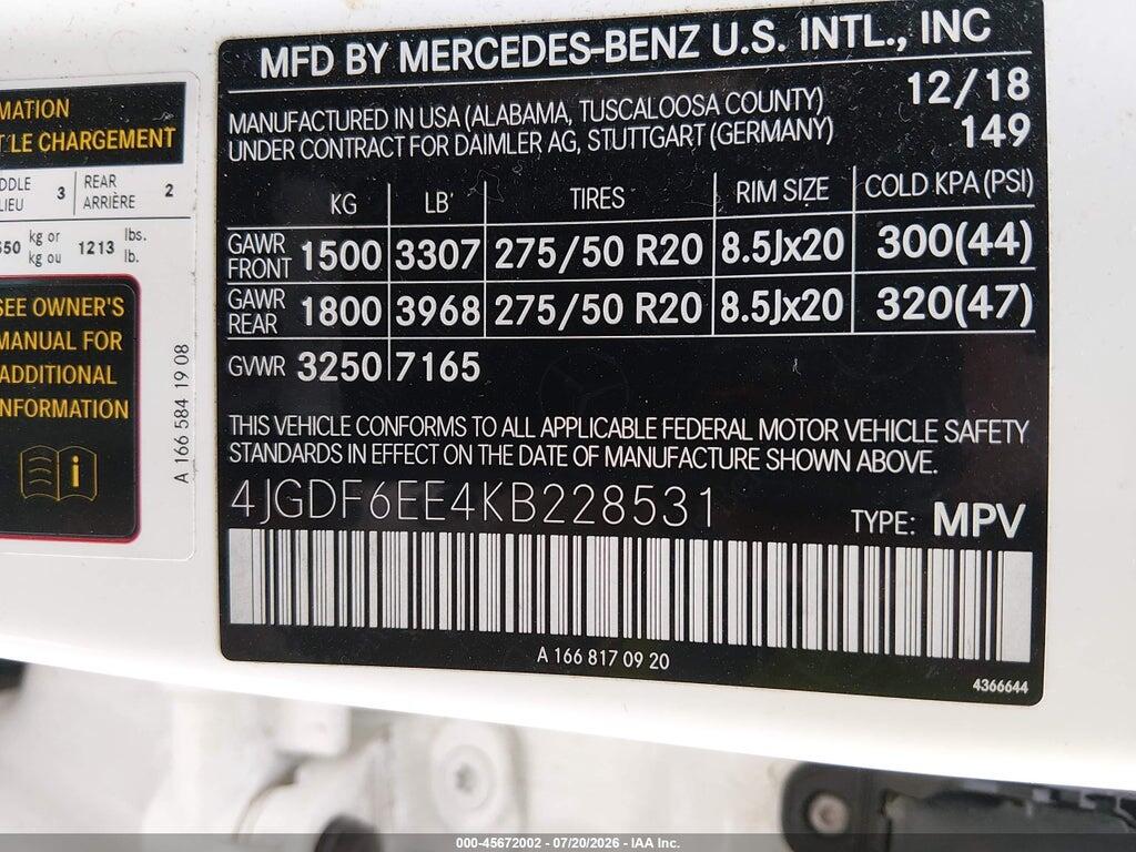 4JGDF6EE4KB228531 2019 MERCEDES-BENZ GLS 450 photo no. 9