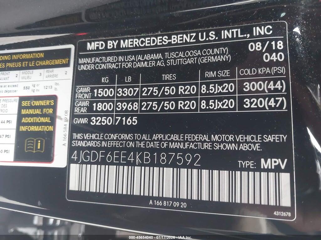 4JGDF6EE4KB187592 2019 MERCEDES-BENZ GLS 450 photo no. 9