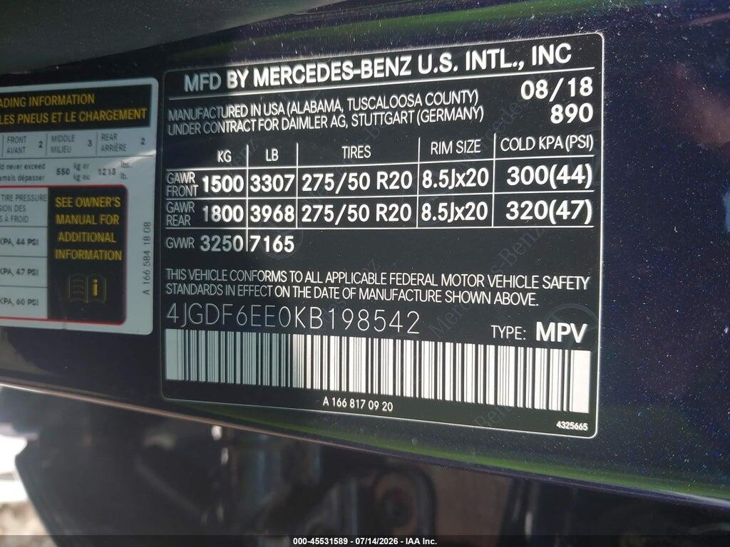 4JGDF6EE0KB198542 2019 MERCEDES-BENZ GLS 450 photo no. 9