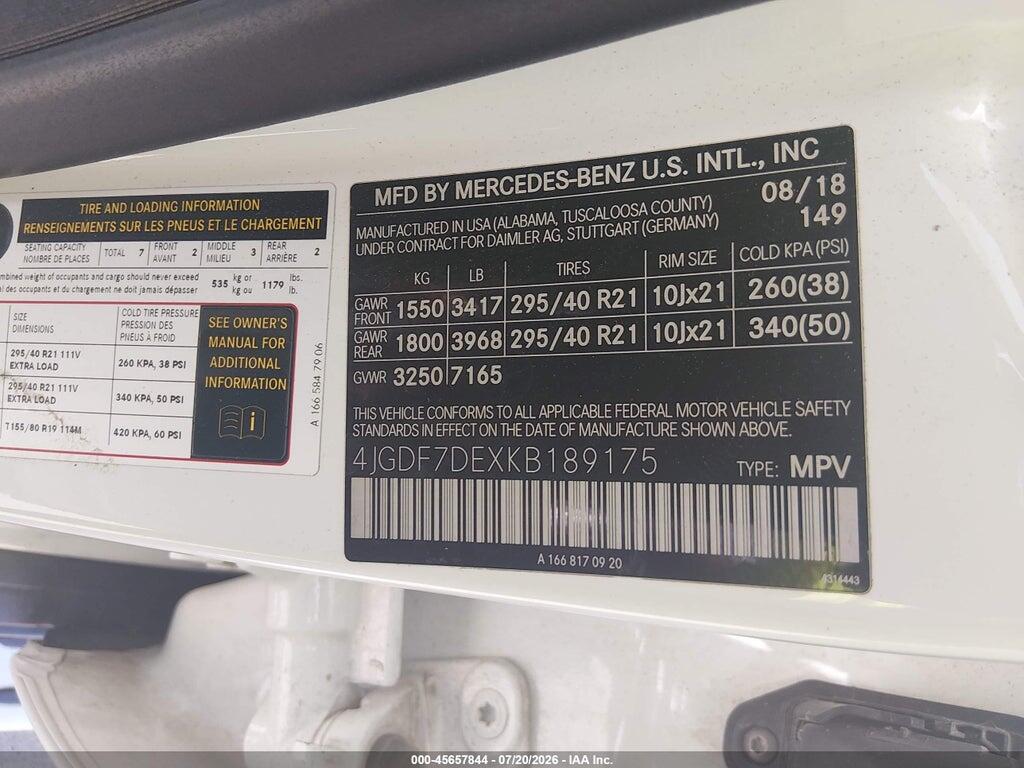 4JGDF7DEXKB189175 2019 MERCEDES-BENZ GLS 550 photo no. 9