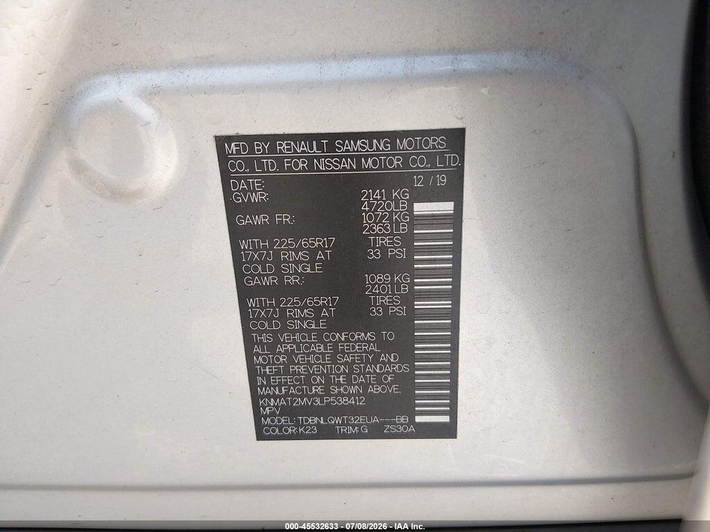 KNMAT2MV3LP538412 2020 NISSAN ROGUE photo no. 9