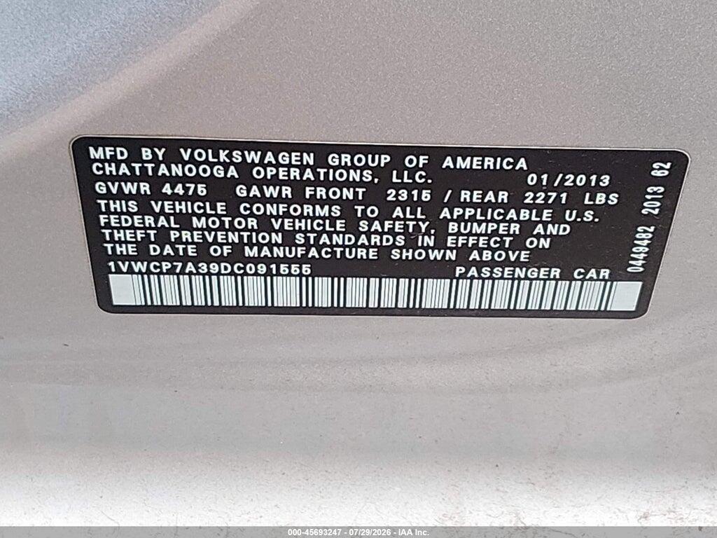 1VWCP7A39DC091555 2013 VOLKSWAGEN PASSAT photo no. 9