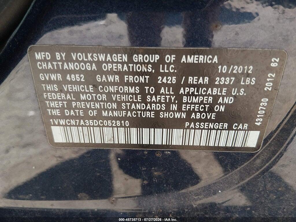 1VWCN7A35DC052810 2013 VOLKSWAGEN PASSAT photo no. 9