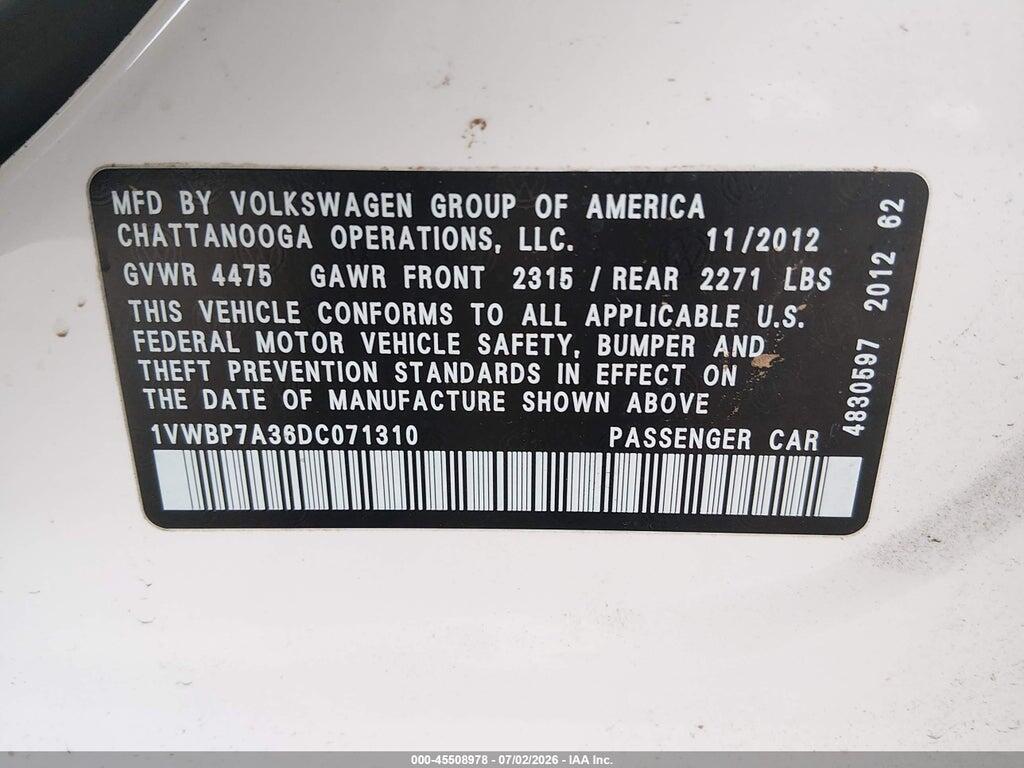 1VWBP7A36DC071310 2013 VOLKSWAGEN PASSAT photo no. 9