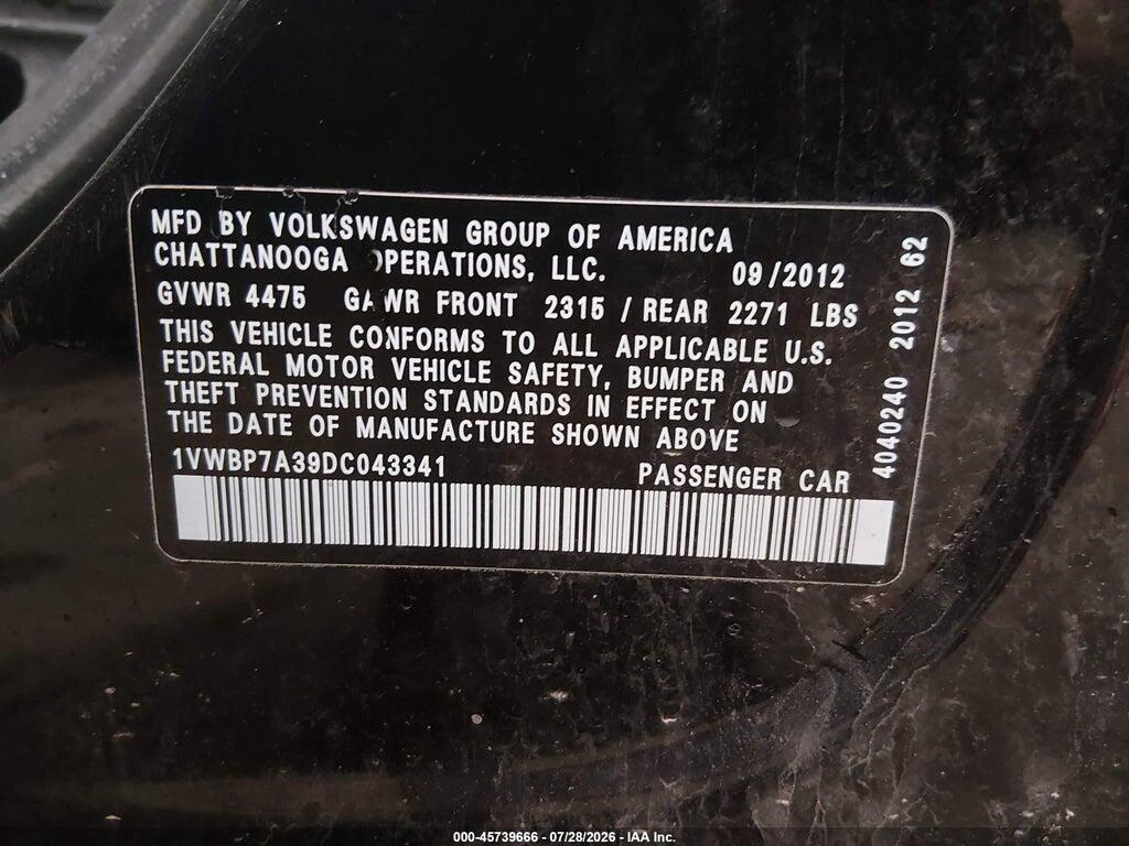1VWBP7A39DC043341 2013 VOLKSWAGEN PASSAT photo no. 9