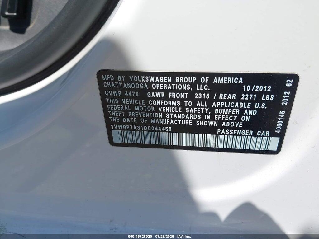 1VWBP7A31DC044452 2013 VOLKSWAGEN PASSAT photo no. 9