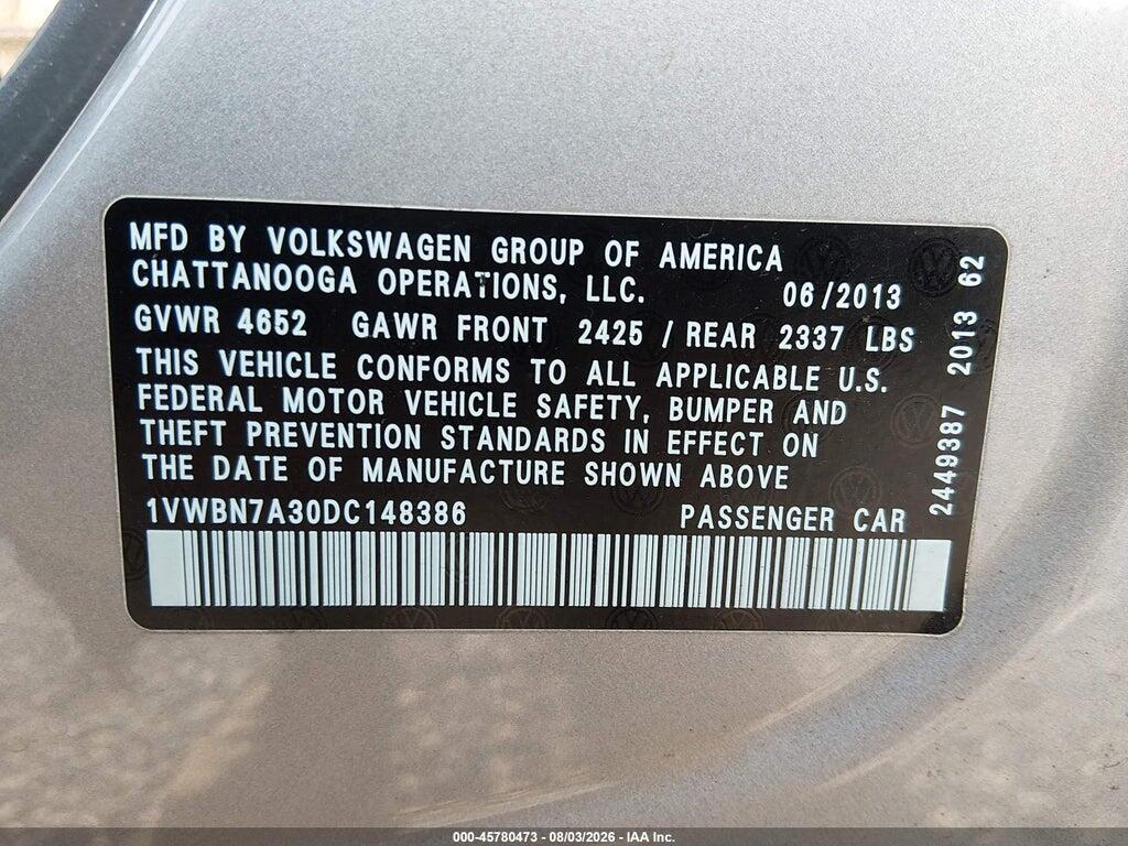 1VWBN7A30DC148386 2013 VOLKSWAGEN PASSAT photo no. 9
