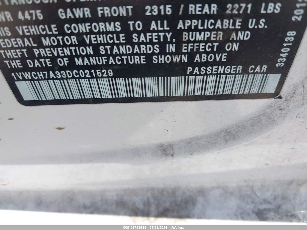 1VWCH7A33DC021529 2013 VOLKSWAGEN PASSAT photo no. 9
