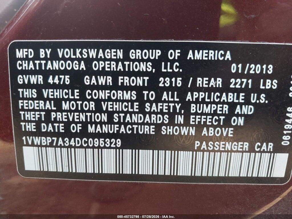 1VWBP7A34DC095329 2013 VOLKSWAGEN PASSAT photo no. 9