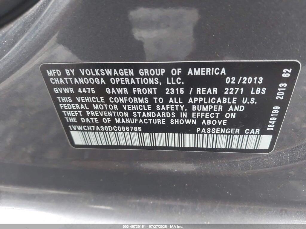 1VWCH7A30DC096785 2013 VOLKSWAGEN PASSAT photo no. 9