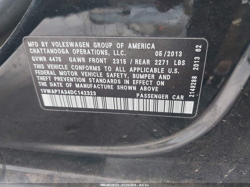 1VWAP7A34DC142323 2013 VOLKSWAGEN PASSAT photo no. 9