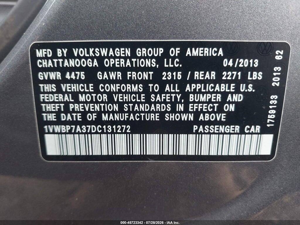 1VWBP7A37DC131272 2013 VOLKSWAGEN PASSAT photo no. 9