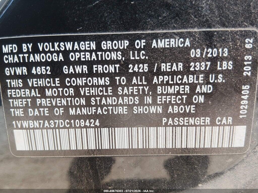 1VWBN7A37DC109424 2013 VOLKSWAGEN PASSAT photo no. 9