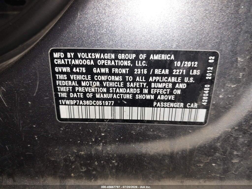 1VWBP7A36DC051977 2013 VOLKSWAGEN PASSAT photo no. 9