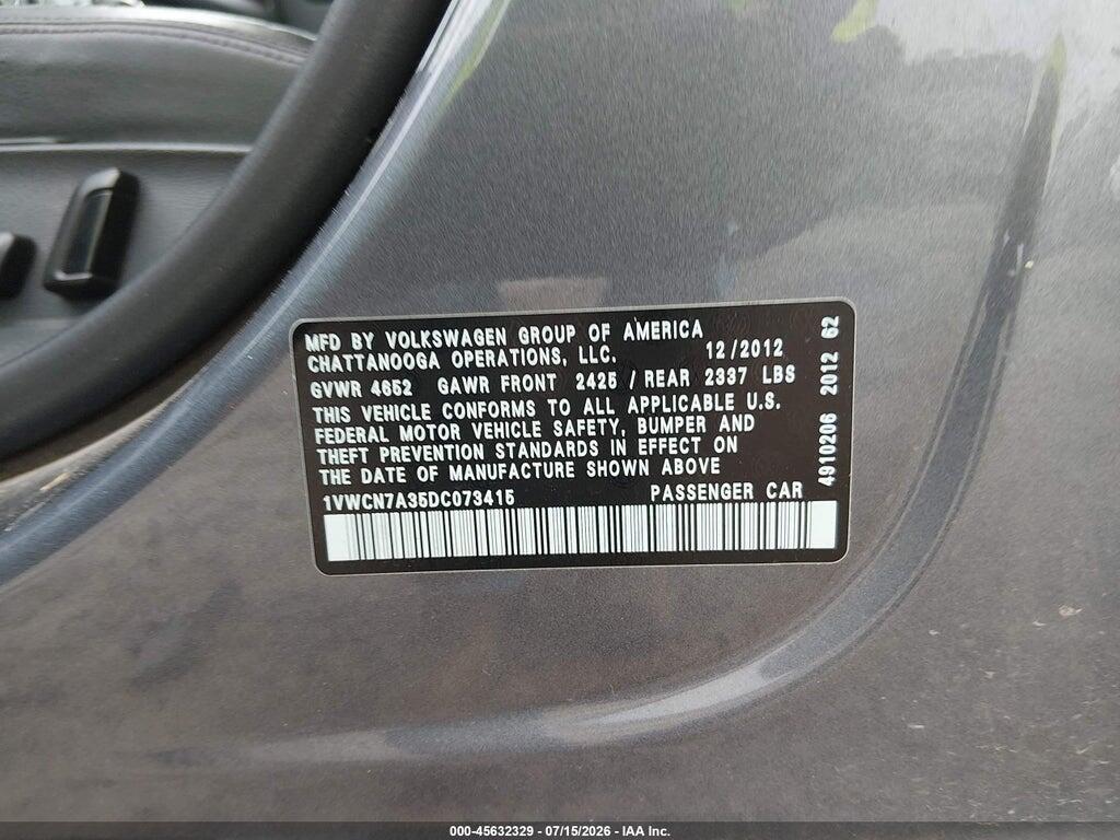 1VWCN7A35DC073415 2013 VOLKSWAGEN PASSAT photo no. 9