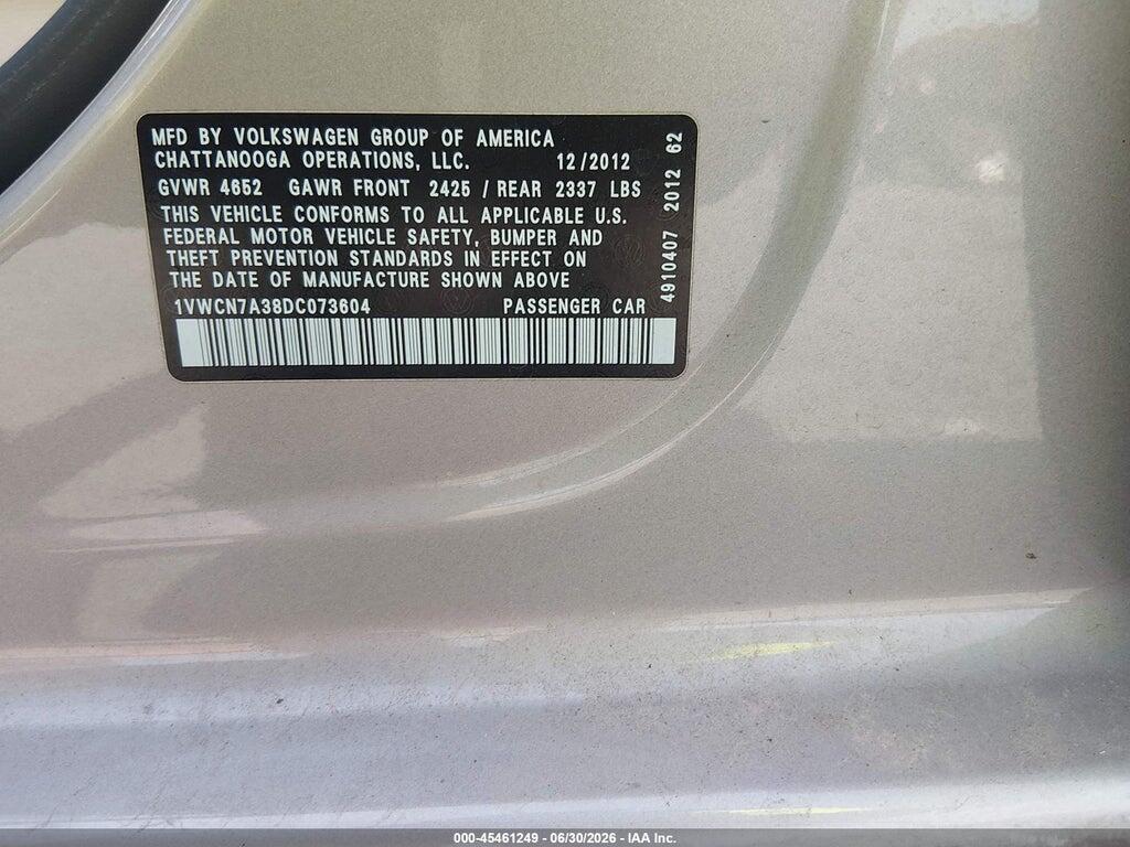 1VWCN7A38DC073604 2013 VOLKSWAGEN PASSAT photo no. 9