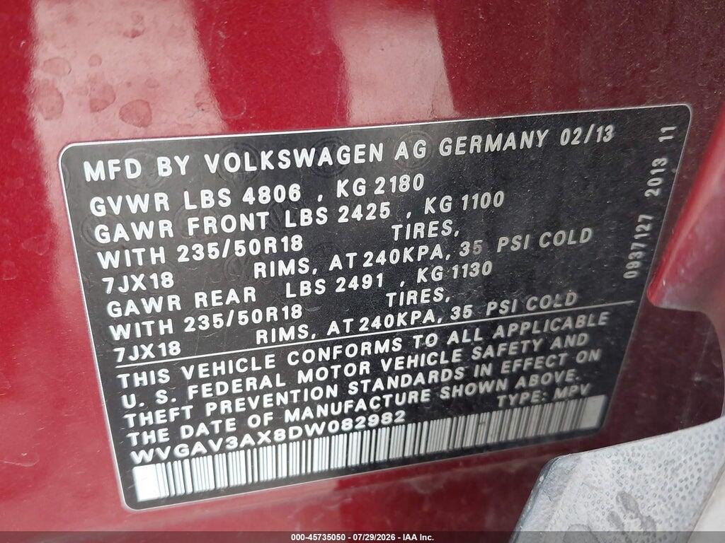 WVGAV3AX8DW082982 2013 VOLKSWAGEN TIGUAN photo no. 9