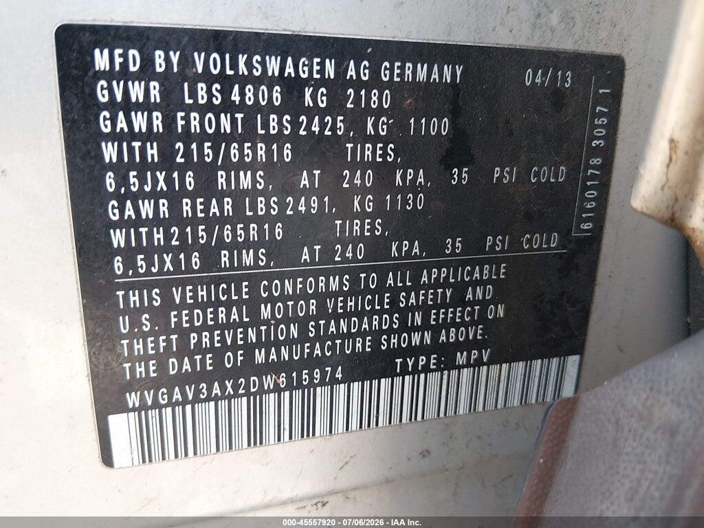 WVGAV3AX2DW615974 2013 VOLKSWAGEN TIGUAN photo no. 9