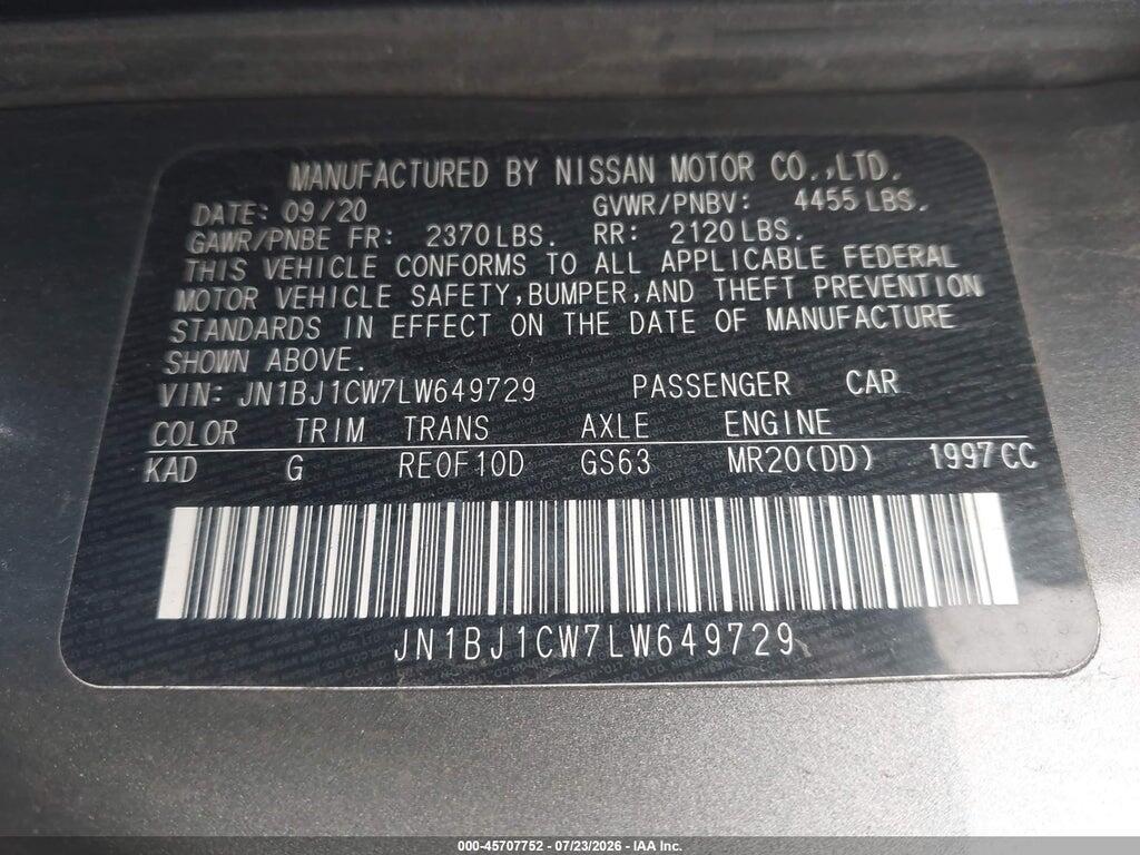 JN1BJ1CW7LW649729 2020 NISSAN ROGUE SPORT photo no. 9