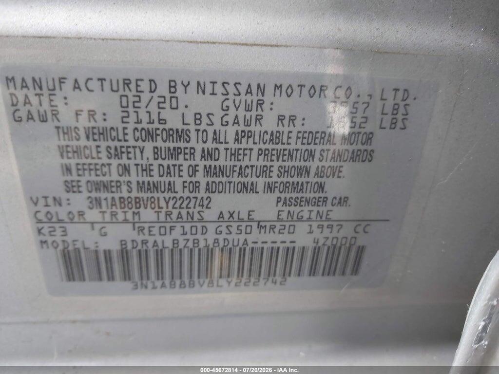 3N1AB8BV8LY222742 2020 NISSAN SENTRA photo no. 9