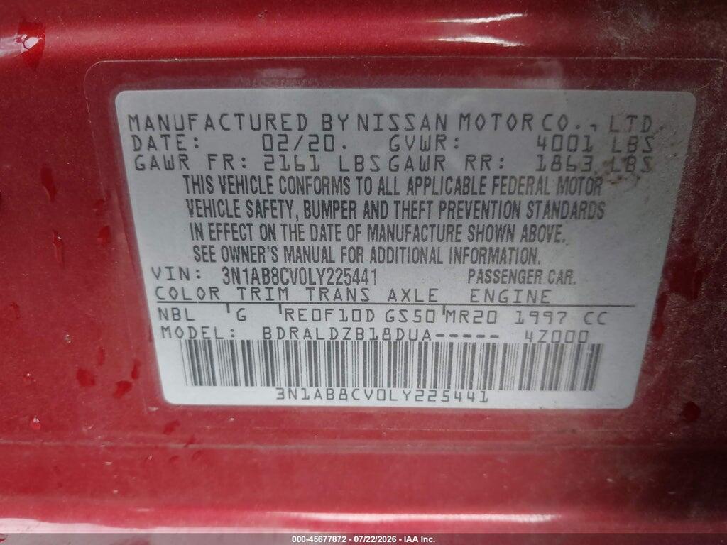 3N1AB8CV0LY225441 2020 NISSAN SENTRA photo no. 9