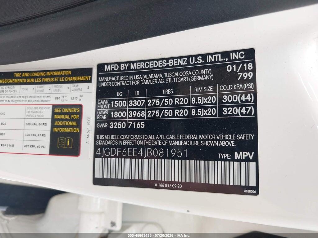 4JGDF6EE4JB081951 2018 MERCEDES-BENZ GLS 450 photo no. 9