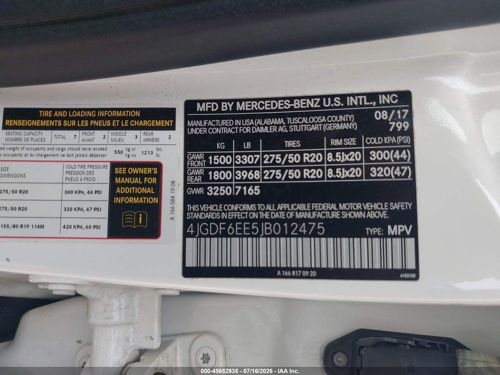 4JGDF6EE5JB012475 2018 MERCEDES-BENZ GLS 450 photo no. 9