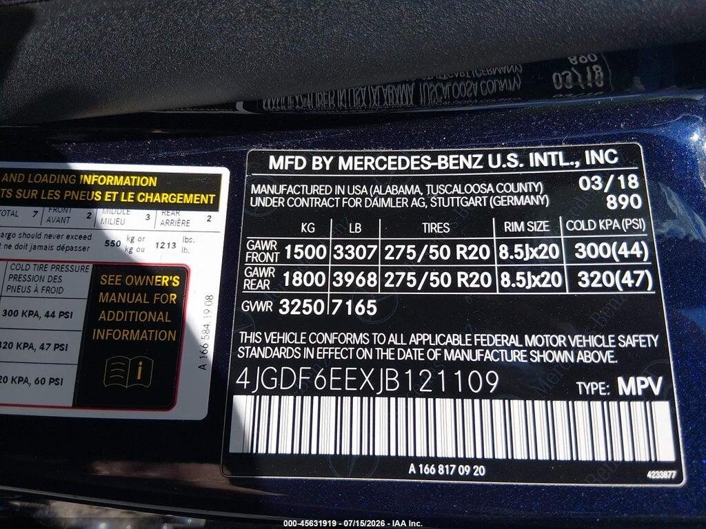 4JGDF6EEXJB121109 2018 MERCEDES-BENZ GLS 450 photo no. 9