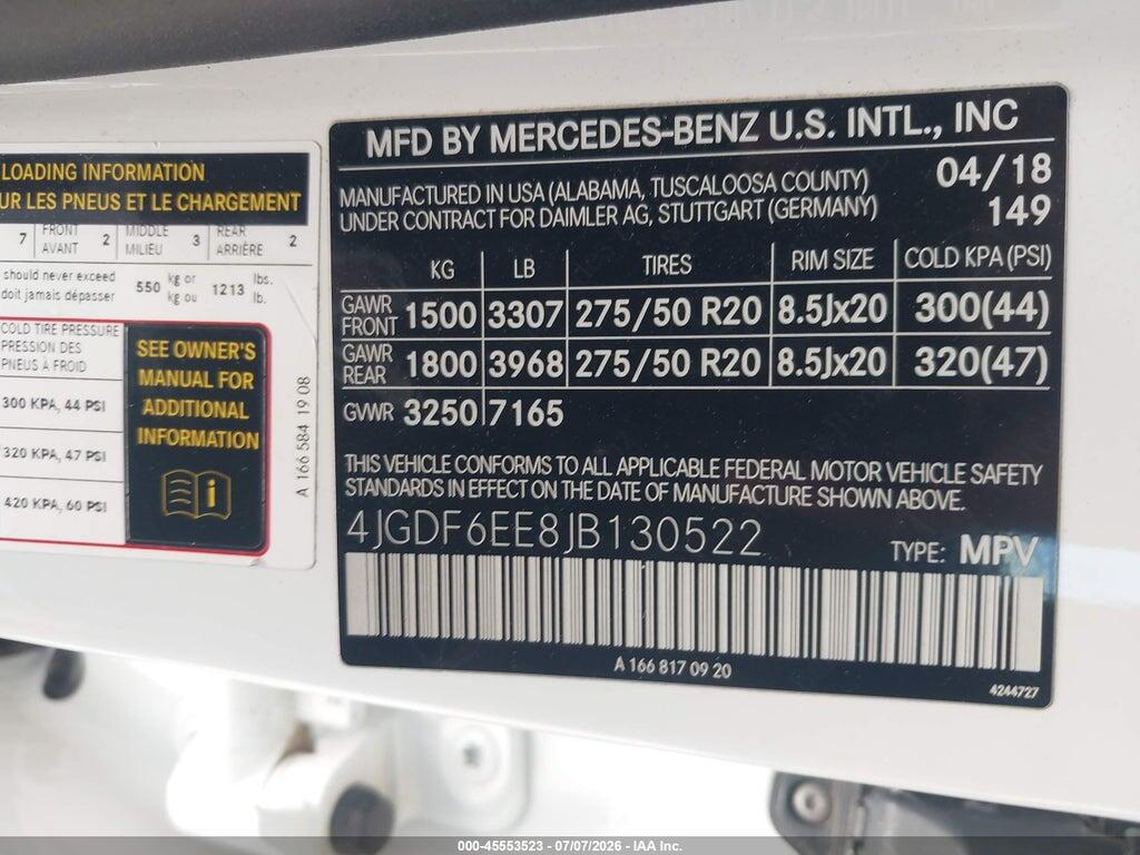 4JGDF6EE8JB130522 2018 MERCEDES-BENZ GLS 450 photo no. 9