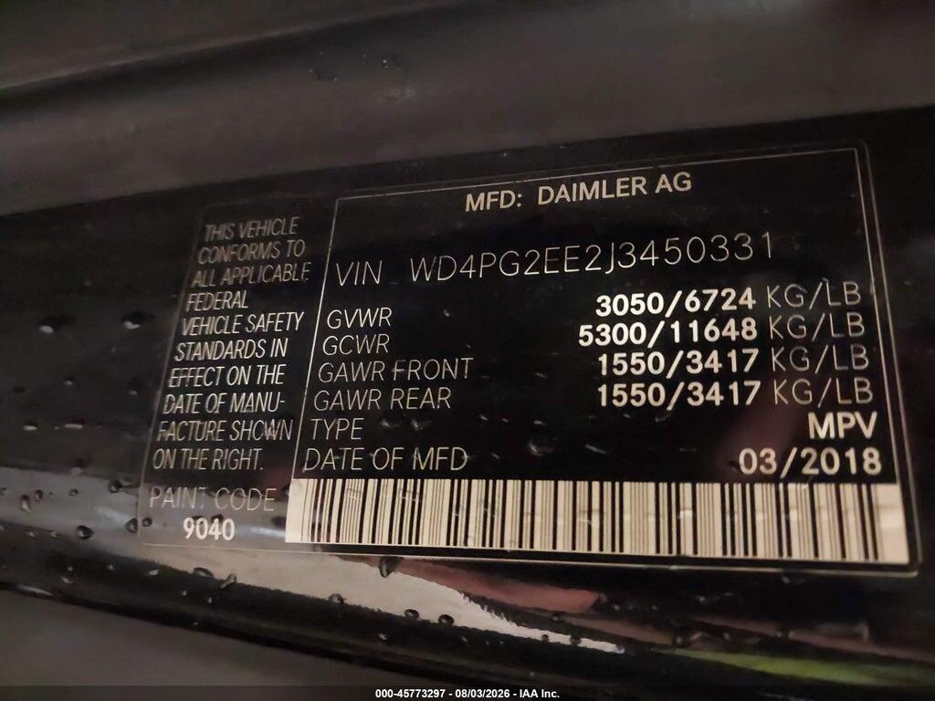 WD4PG2EE2J3450331 2018 MERCEDES-BENZ METRIS photo no. 9
