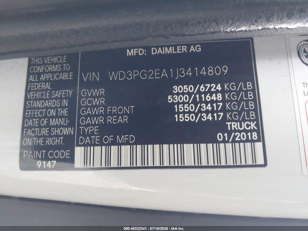 WD3PG2EA1J3414809 2018 MERCEDES-BENZ METRIS photo no. 9