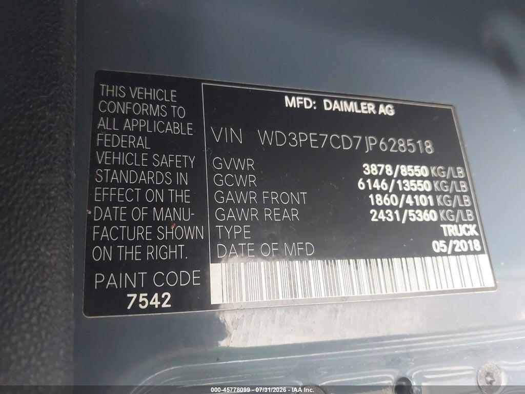 WD3PE7CD7JP628518 2018 MERCEDES-BENZ SPRINTER 2500 photo no. 9