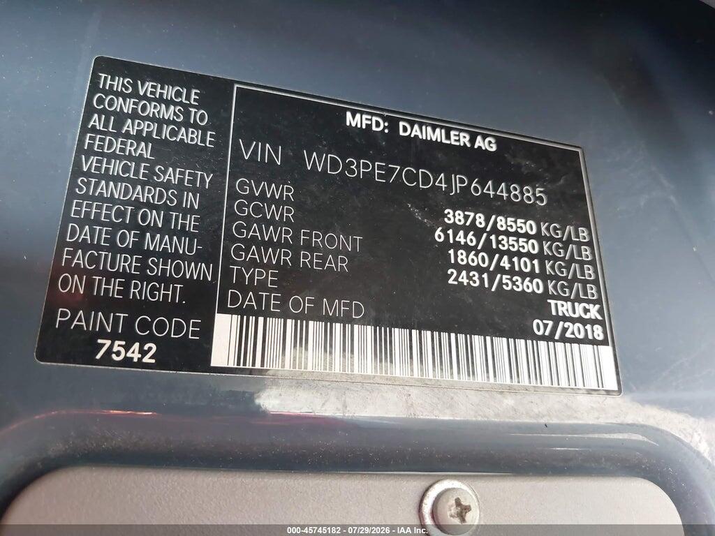 WD3PE7CD4JP644885 2018 MERCEDES-BENZ SPRINTER 2500 photo no. 9