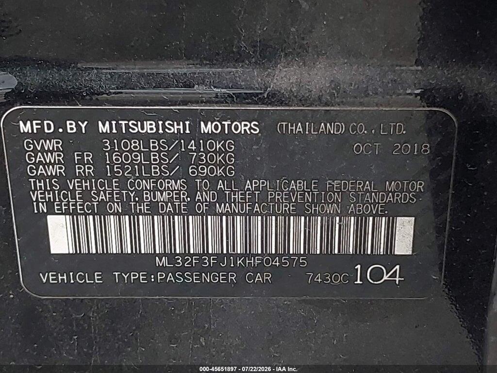 ML32F3FJ1KHF04575 2019 MITSUBISHI MIRAGE G4 photo no. 9