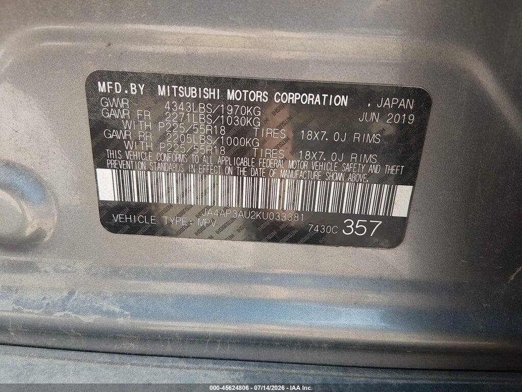 JA4AP3AU2KU033381 2019 MITSUBISHI OUTLANDER SPORT photo no. 9