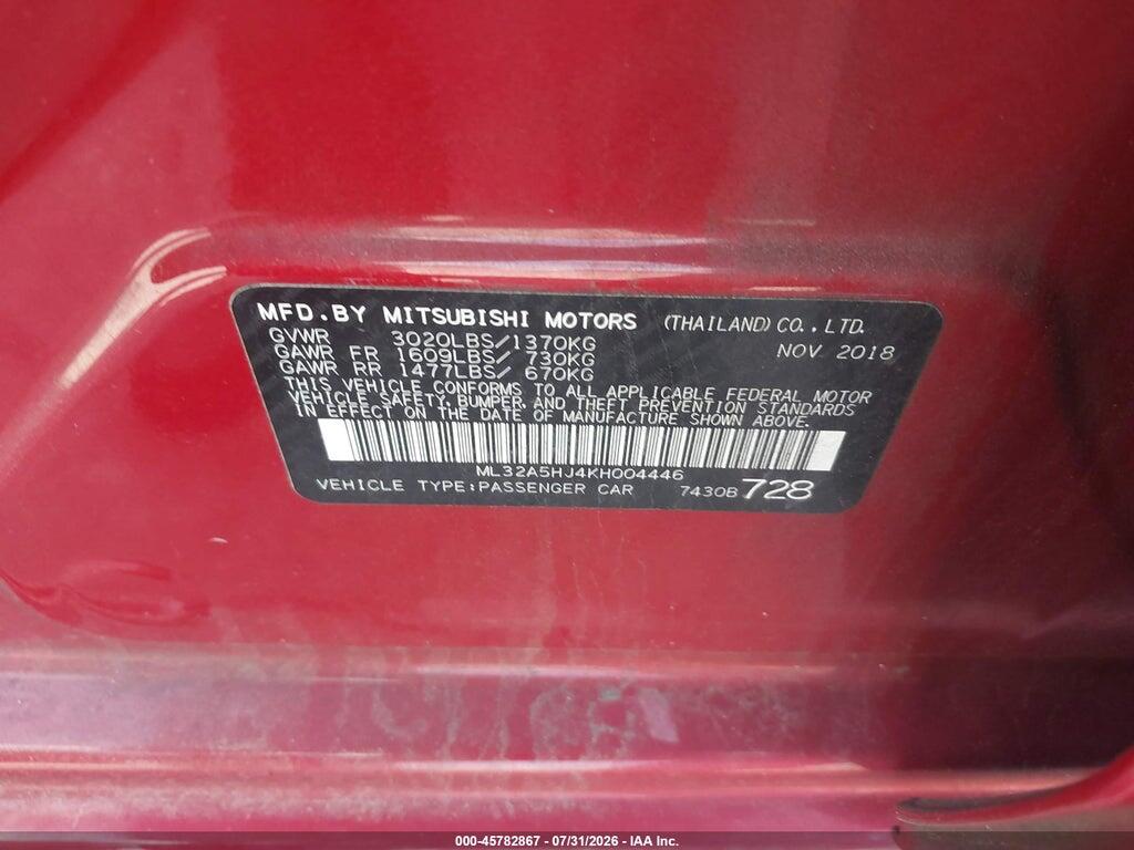 ML32A5HJ4KH004446 2019 MITSUBISHI MIRAGE photo no. 9