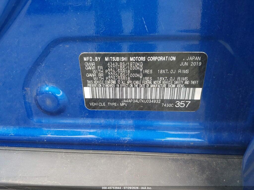 JA4AP3AU7KU034932 2019 MITSUBISHI OUTLANDER SPORT photo no. 9