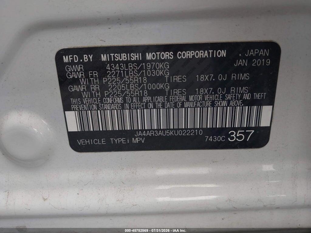 JA4AR3AU5KU022210 2019 MITSUBISHI OUTLANDER SPORT photo no. 9