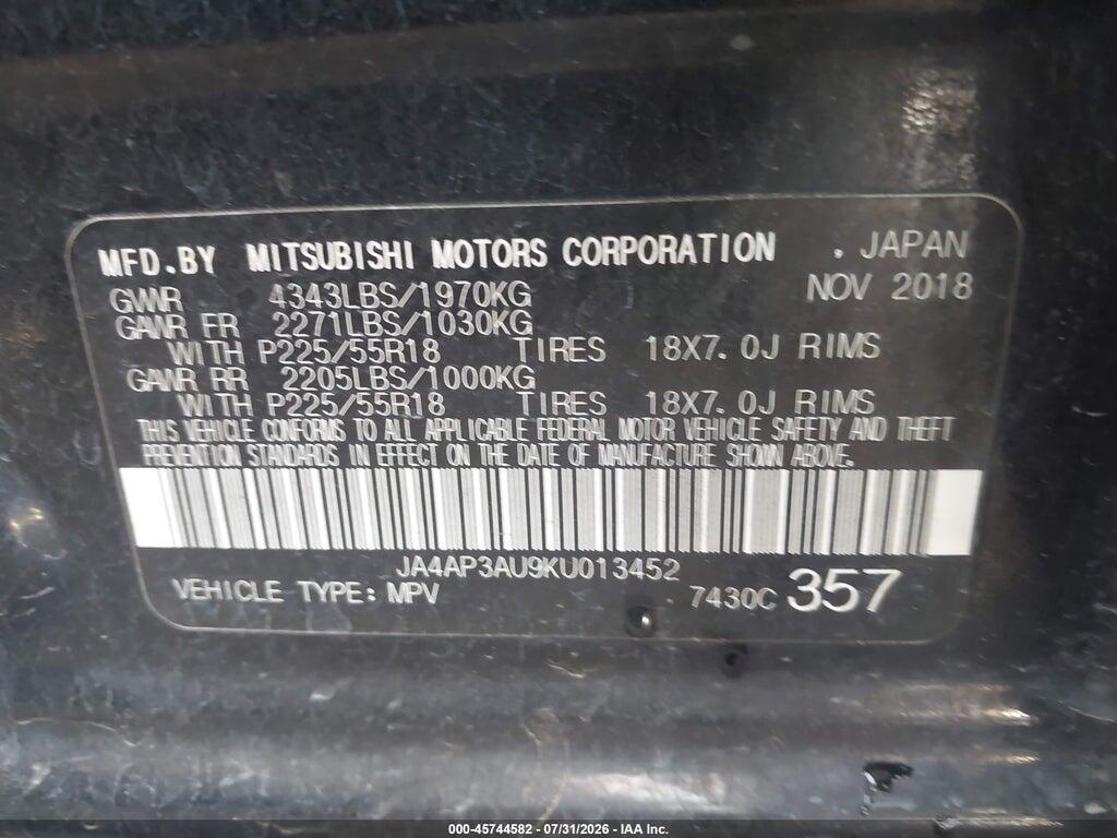 JA4AP3AU9KU013452 2019 MITSUBISHI OUTLANDER SPORT photo no. 9