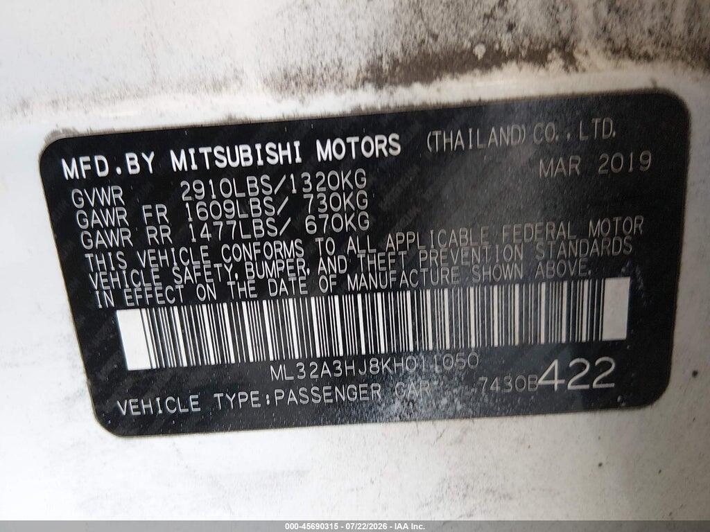 ML32A3HJ8KH011050 2019 MITSUBISHI MIRAGE photo no. 9