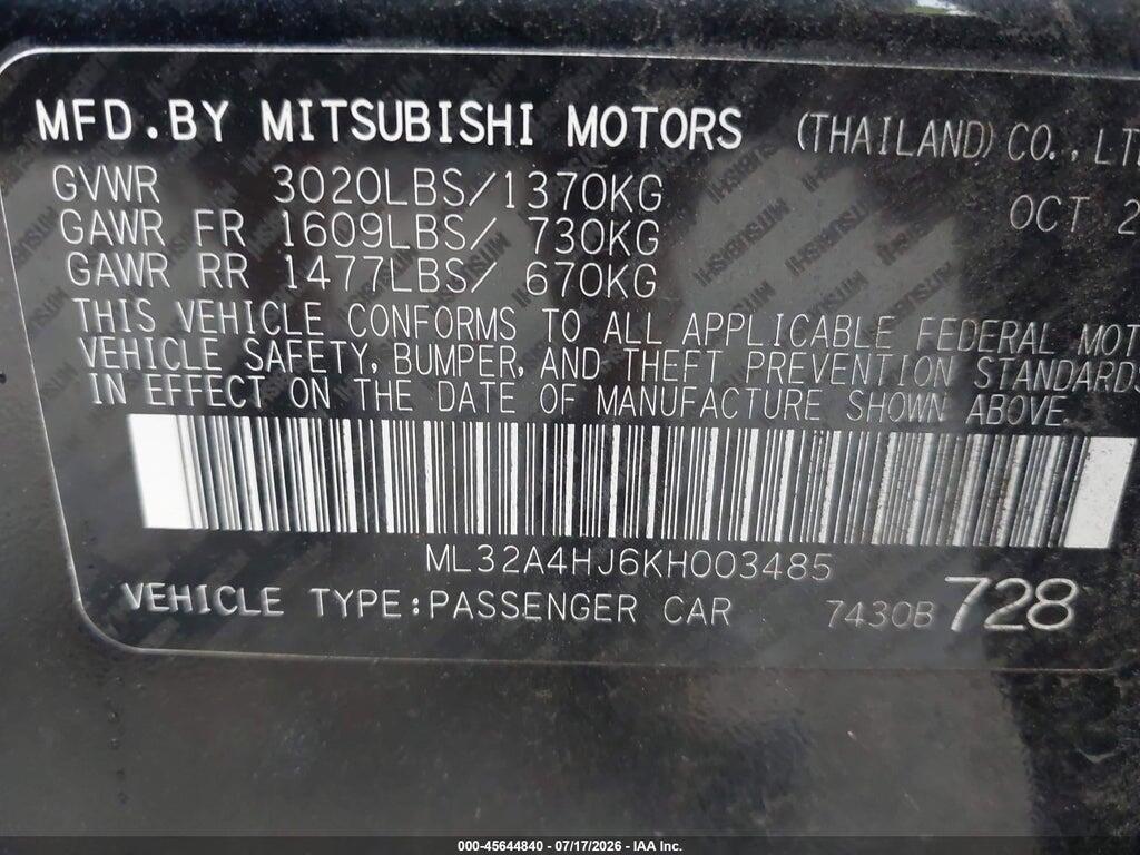 ML32A4HJ6KH003485 2019 MITSUBISHI MIRAGE photo no. 9