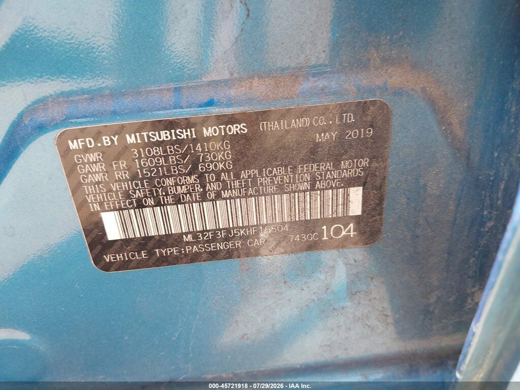 ML32F3FJ5KHF16504 2019 MITSUBISHI MIRAGE G4 photo no. 9