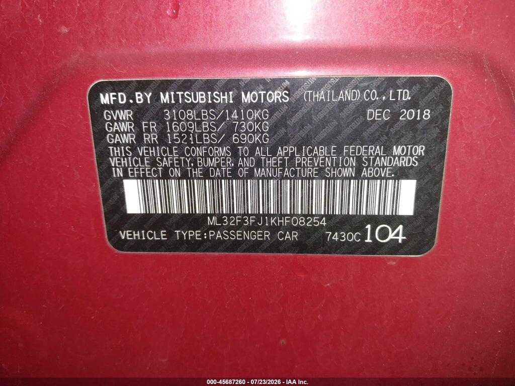 ML32F3FJ1KHF08254 2019 MITSUBISHI MIRAGE G4 photo no. 9