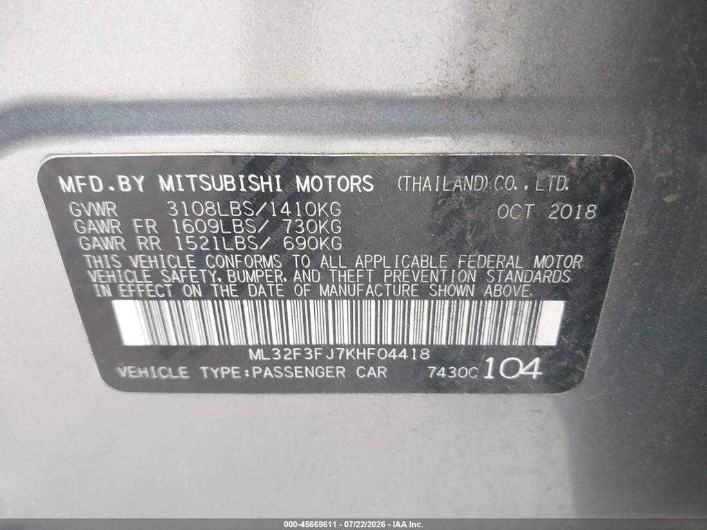 ML32F3FJ7KHF04418 2019 MITSUBISHI MIRAGE G4 photo no. 9