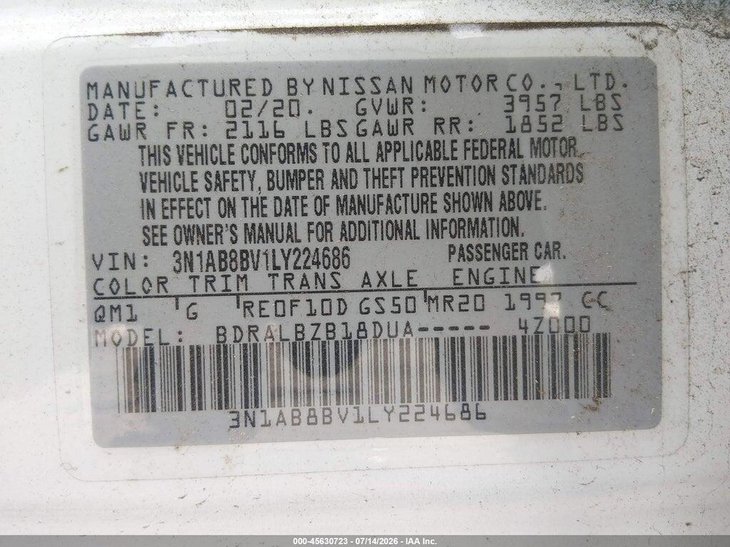 3N1AB8BV1LY224686 2020 NISSAN SENTRA photo no. 9