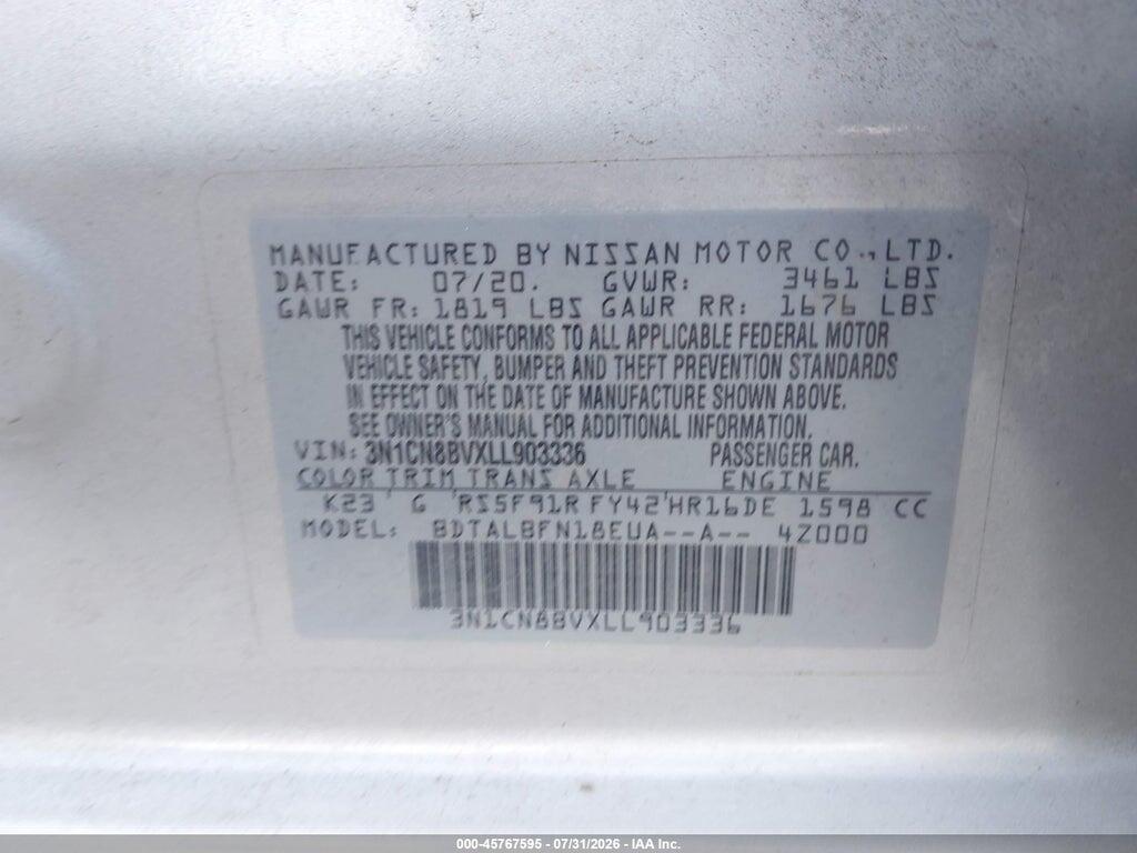 3N1CN8BVXLL903336 2020 NISSAN VERSA photo no. 9