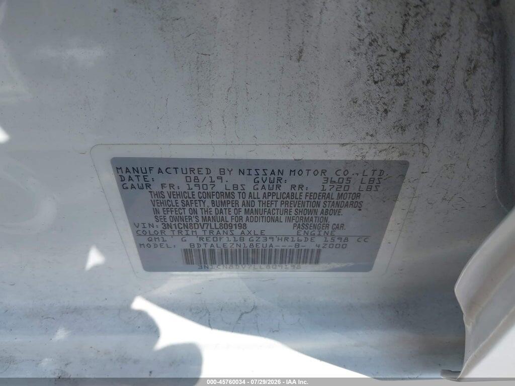 3N1CN8DV7LL809198 2020 NISSAN VERSA photo no. 9