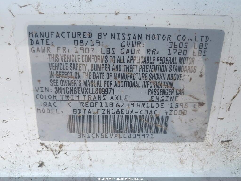 3N1CN8EVXLL809971 2020 NISSAN VERSA photo no. 9